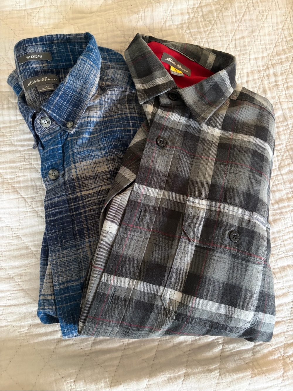 Eddie Bauer Men’s M Plaid Flannel Lot Gray Blue Flannel Campcore Cozy Soft